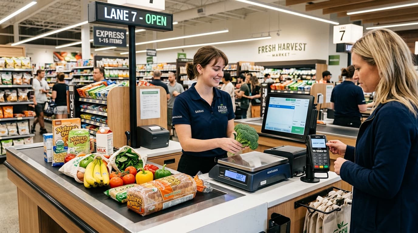 Secure cashier checkout terminal with cash drawer and payment terminal